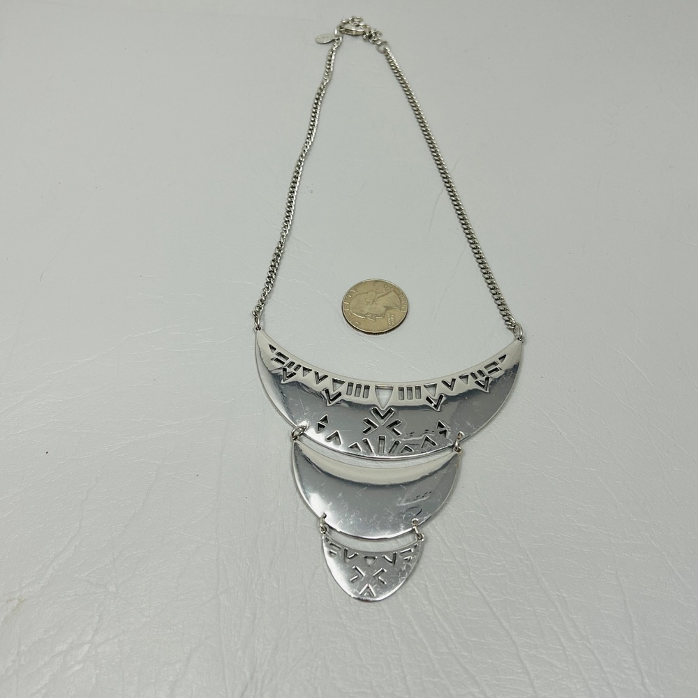 Silver Tone‎ Tiered Necklace Crescent Bib Statement Geometric Cutout Boho